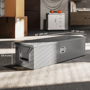 HOMCOM 39" x 13" x 10" Truck Tool Box Heavy Duty Aluminum Trailer Tongue Box with Lock and Keys for Pick Up Truck RV Trailer