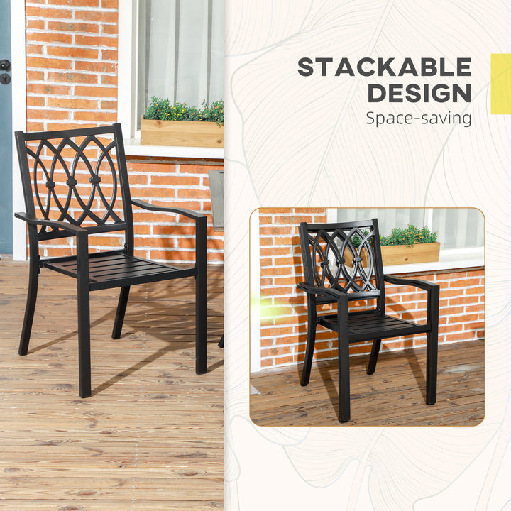 Outsunny 2 PCs Dining Chairs, Outdoor Armchairs, Stackable Design, Black