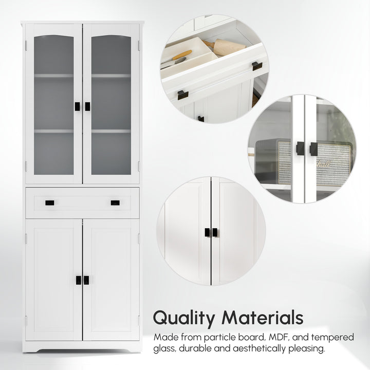 HOMCOM 63" 4-Door Kitchen Pantry Cabinet, Freestanding Storage Cabinet Cupboard with Adjustable Shelves, White