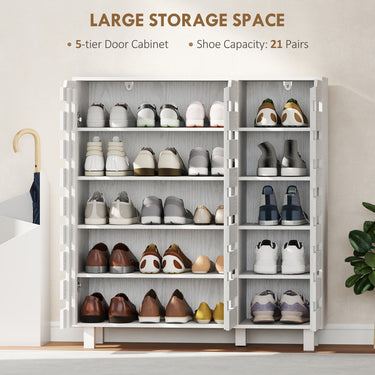 HOMCOM Shoe Cabinet, 21 Pair Shoe Storage Cabinet with Hollowed-Out Doors, White