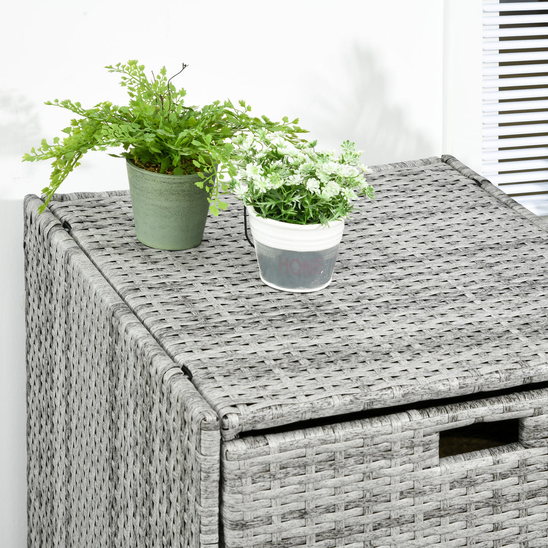 Outsunny Patio Storage Cabinet, Outdoor Towel Rack for Pool, Waterproof PE Rattan Wicker, Hot Tub Accessory, with Basket Drawer, Mixed Grey