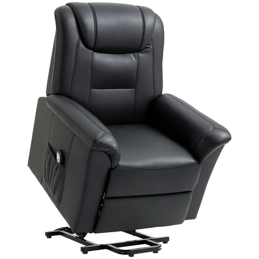 HOMCOM Electric Power Lift Chair for Elderly, PU Leather Recliner Sofa with Footrest and Remote Control, Side Pockets for Living Room, Black