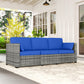 Outsunny 3-Seater Outdoor Sofa with Cushions, PE Rattan Conversation Patio Couch with Pillows for Garden, Poolside, Blue