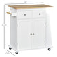 HOMCOM Rolling Kitchen Island Trolley Storage Cart with Rubber Wood Top, 3-Tier Spice Rack, Towel Rack Home Kitchen Carts, White