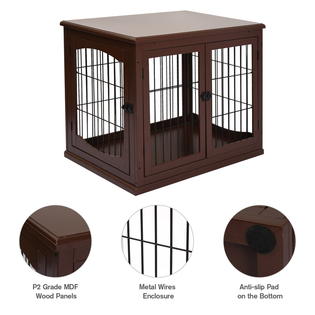 PawHut 26" Wooden Dog Cage with Double Door Entrance & Simple Modern Design, Brown