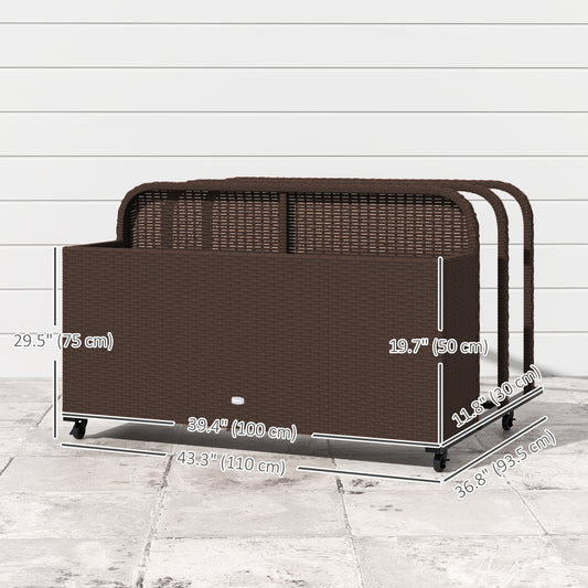 Outsunny Rolling Pool Storage Rattan Patio Furniture Outdoor Storage Wicker Organizer for Floats, Paddles, Balls, Towels, Brown