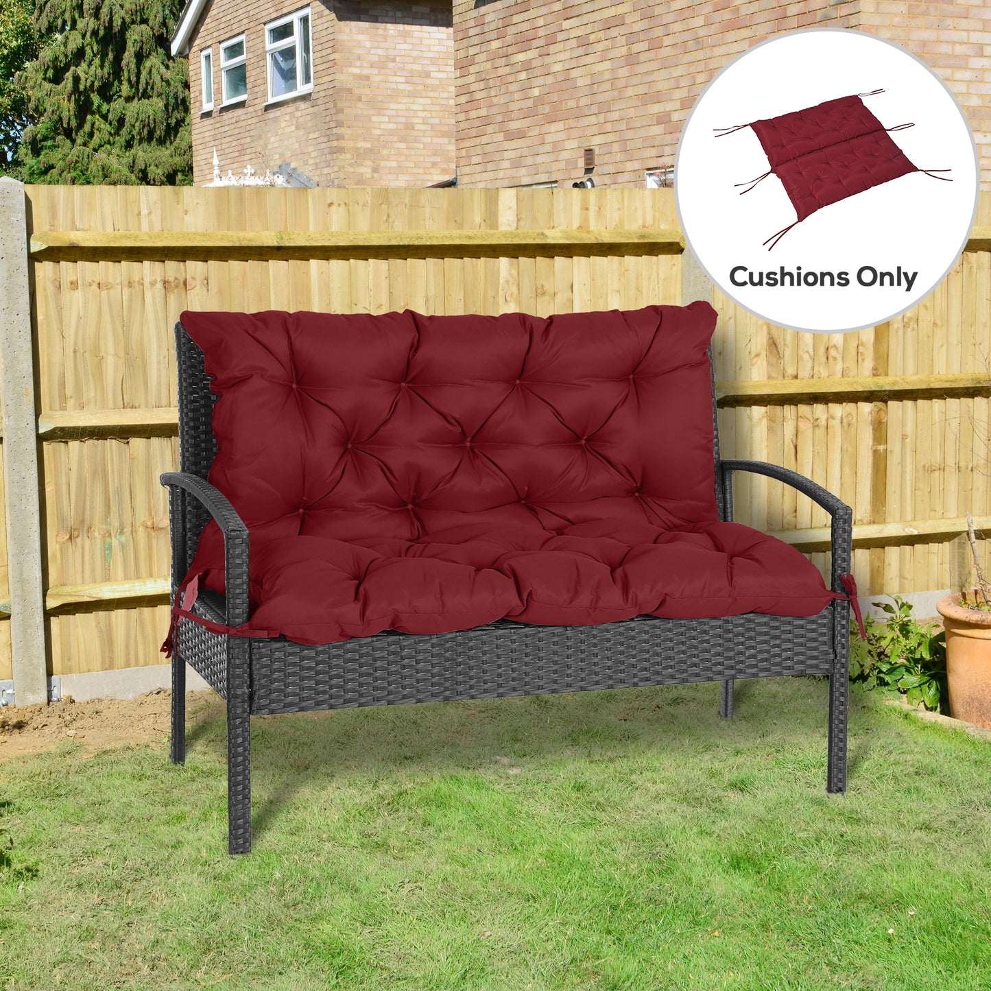 Outsunny Porch Swing Cushion Garden Bench Cushion with Backrest, Non-Slip 2-Seater Thick Pad, Swing Chair Mat Replacement for Indoor and Outdoor, 39.4" x 38.6", Wine Red