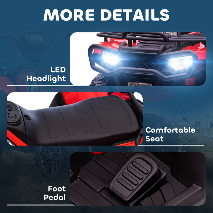 Aosom 12V Kids ATV Quad, 4 Wheeler Battery Powered Electric Vehicle with Music MP3, Headlights, High Low Speed, Treaded Tires, for Boys and Girls Ages 37-60 Months, Pink