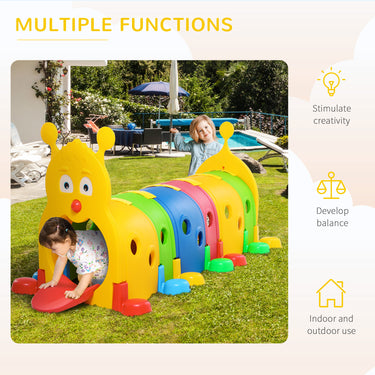 Qaba Caterpillar Design Tunnel for Kids to Crawl Through, for 3-6 Years, Multicoloured