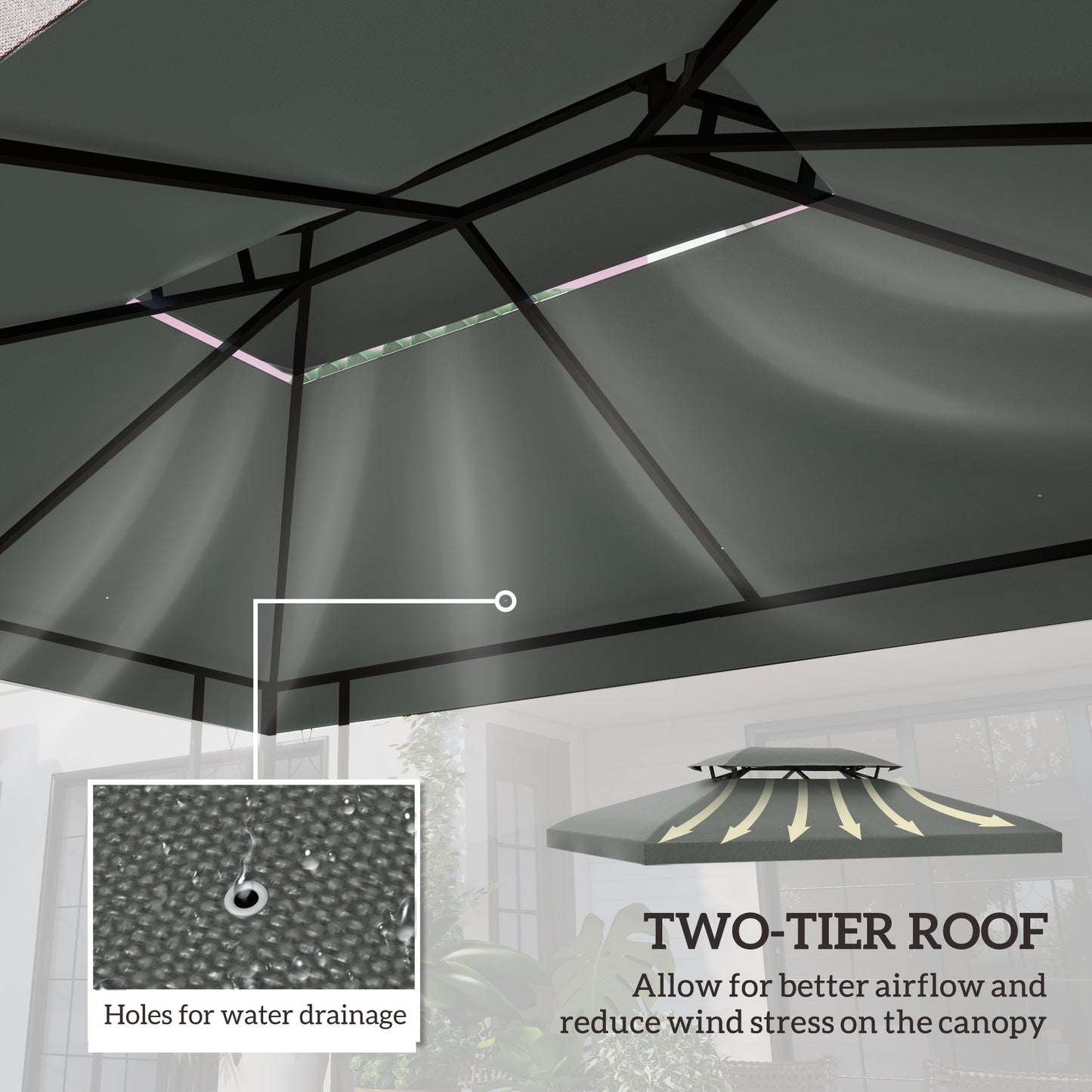 Outsunny 13' x 10' Gazebo Replacement Canopy, 2 Tier Top Roof Garden Pavilion UV Cover, Brown (TOP ONLY)