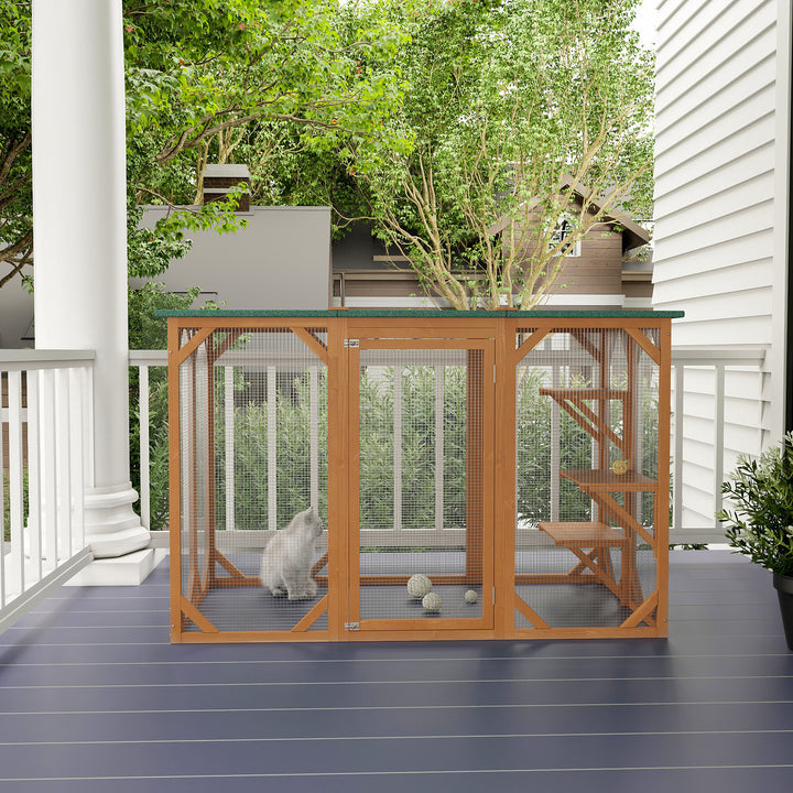 PawHut Catio Outdoor Cat Enclosure, Indoor Cat Cage, Pet House, Small Animal Hutch for Rabbit, Kitten, Kitty Crate Kennel with Waterproof Roof, Multi-Level Platforms, Lock, Camel