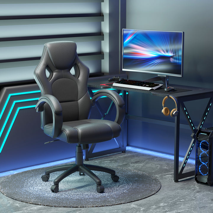 HOMCOM Racing Gaming Chair Office Chair Computer Desk Gamer Chair with Swivel Wheels, Padded Headrest, Tilt Function, Black