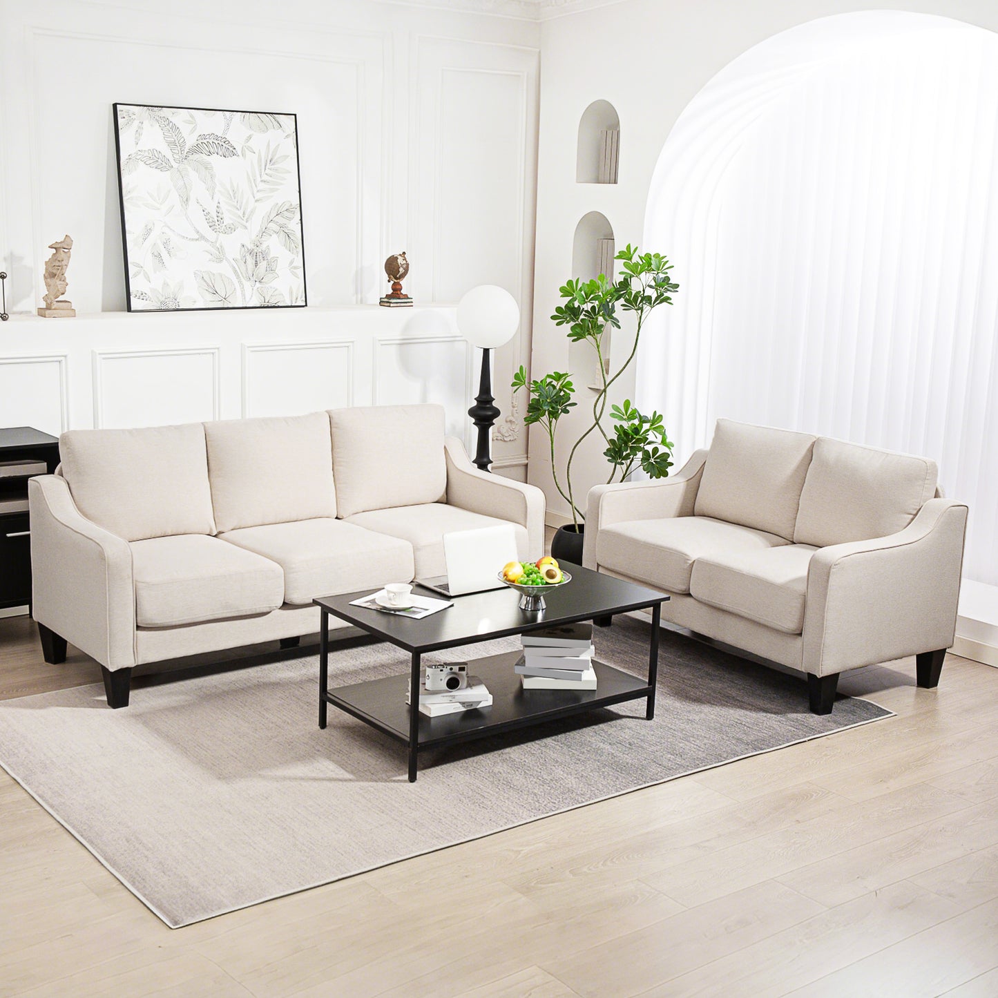 HOMCOM Loveseat Sofa, Modern Couch with Pocket Spring, Linen Upholstered, Thick Padded, Charcoal Grey