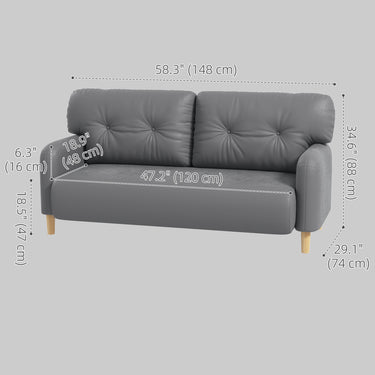 HOMCOM 58" 2 Seat Sofa, Modern Love Seats Furniture, Upholstered 2 Seater Couch, Solid Wood Frame, Grey