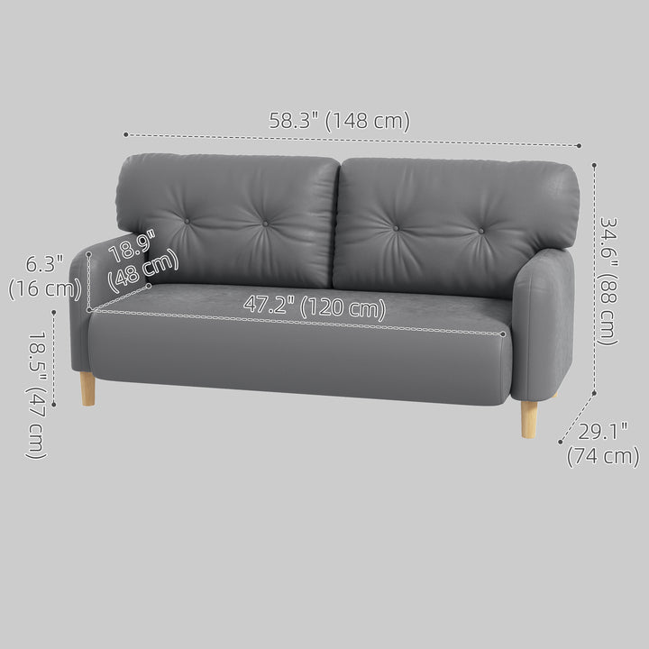 HOMCOM 58" 2 Seat Sofa, Modern Love Seats Furniture, Upholstered 2 Seater Couch, Solid Wood Frame, Grey