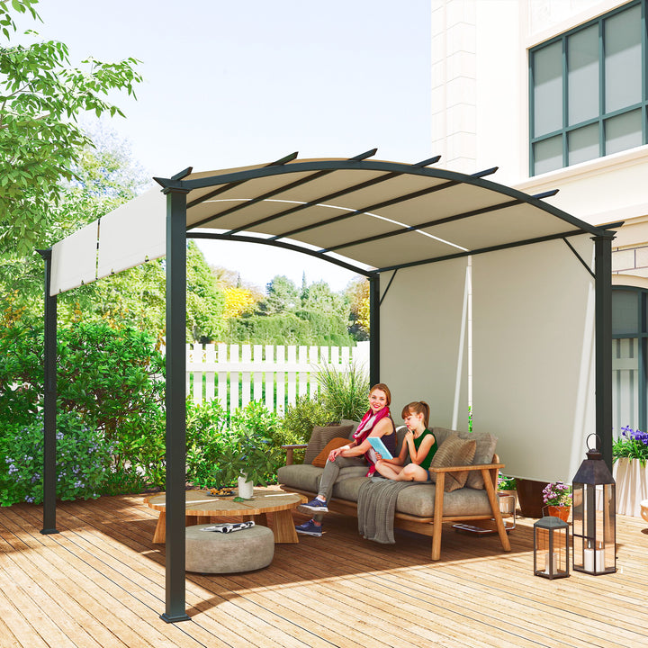 Outsunny 11' x 11' Retractable Pergola Canopy for Patio, Backyard, Beige
