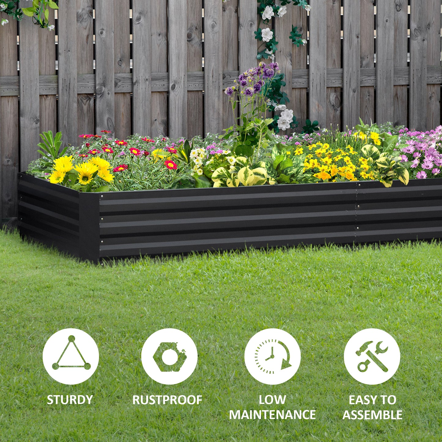 Outsunny 95" x 36" x 12" Galvanized Raised Garden Bed, Metal Elevated Planter Box for Growing Flowers, Herbs, Succulents, Grey