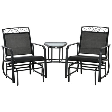 Outsunny Outdoor Glider Bench with Coffee Table, Patio 2-Seat Rocking Chair Swing Loveseat with Breathable Sling for Backyard Garden Porch, Black