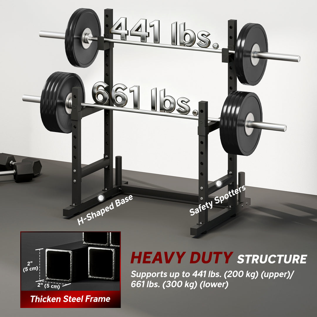 Soozier Adjustable Squat Rack, 660 lbs Multi-Function Barbell Rack for Weight Lifting and Home Gym Strength Training, Black