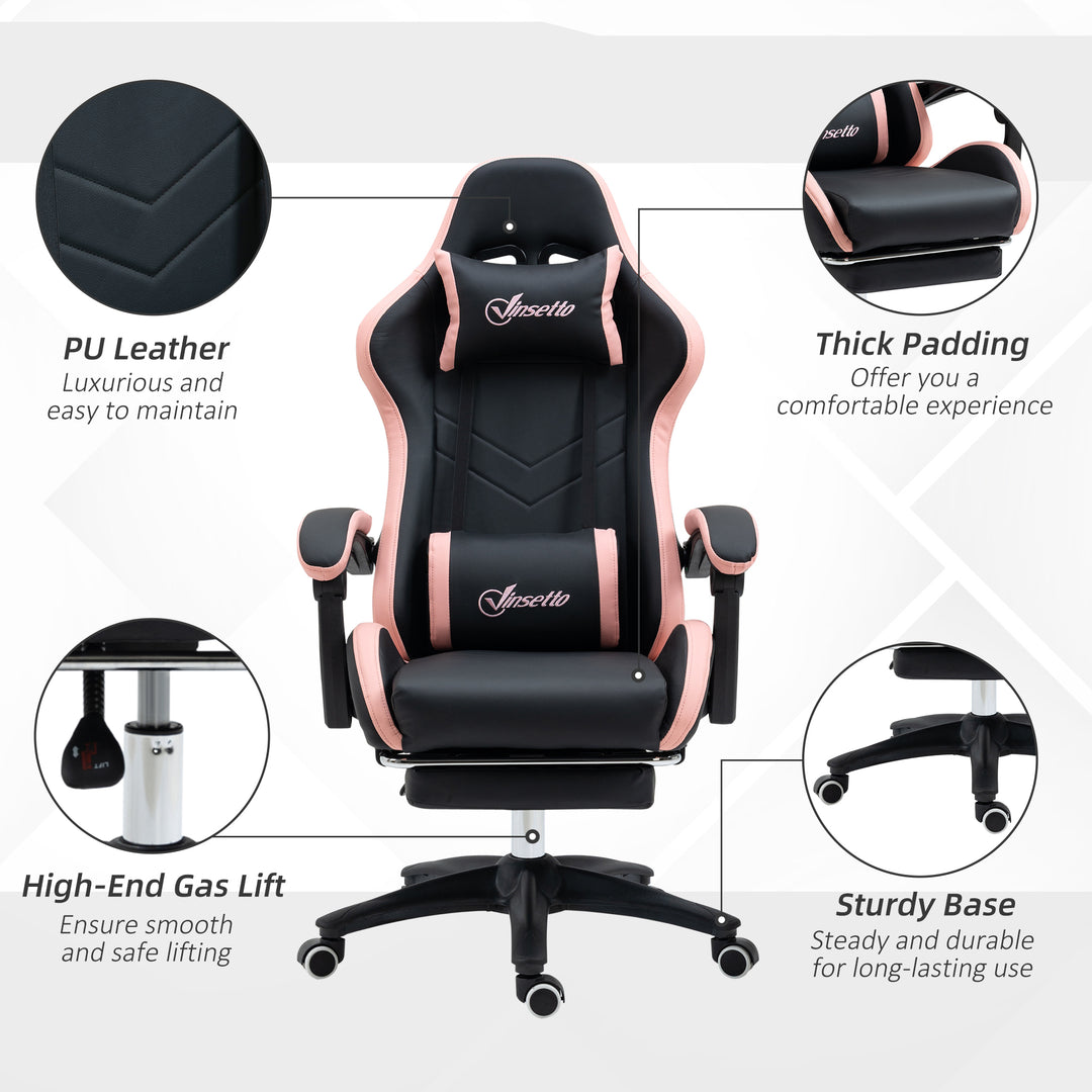 Vinsetto Computer Gaming Chair, PU Leather Office Desk Chair with Footrest, Swivel Wheels, 135° Reclining Back, Black
