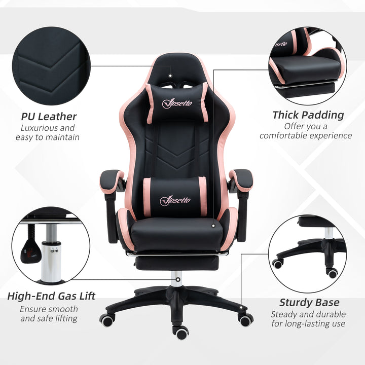 Vinsetto Computer Gaming Chair, PU Leather Office Desk Chair with Footrest, Swivel Wheels, 135° Reclining Back, Black