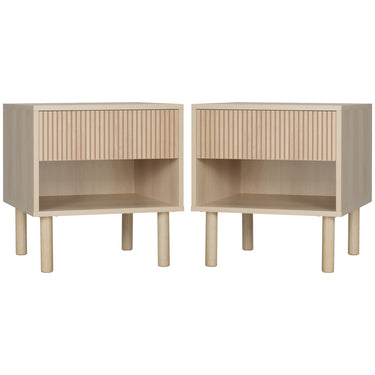 HOMCOM Set of 2 Bedroom Nightstands, Side Table with Storage Shelf and Drawer for Living Room, Bedroom, Natural Wood