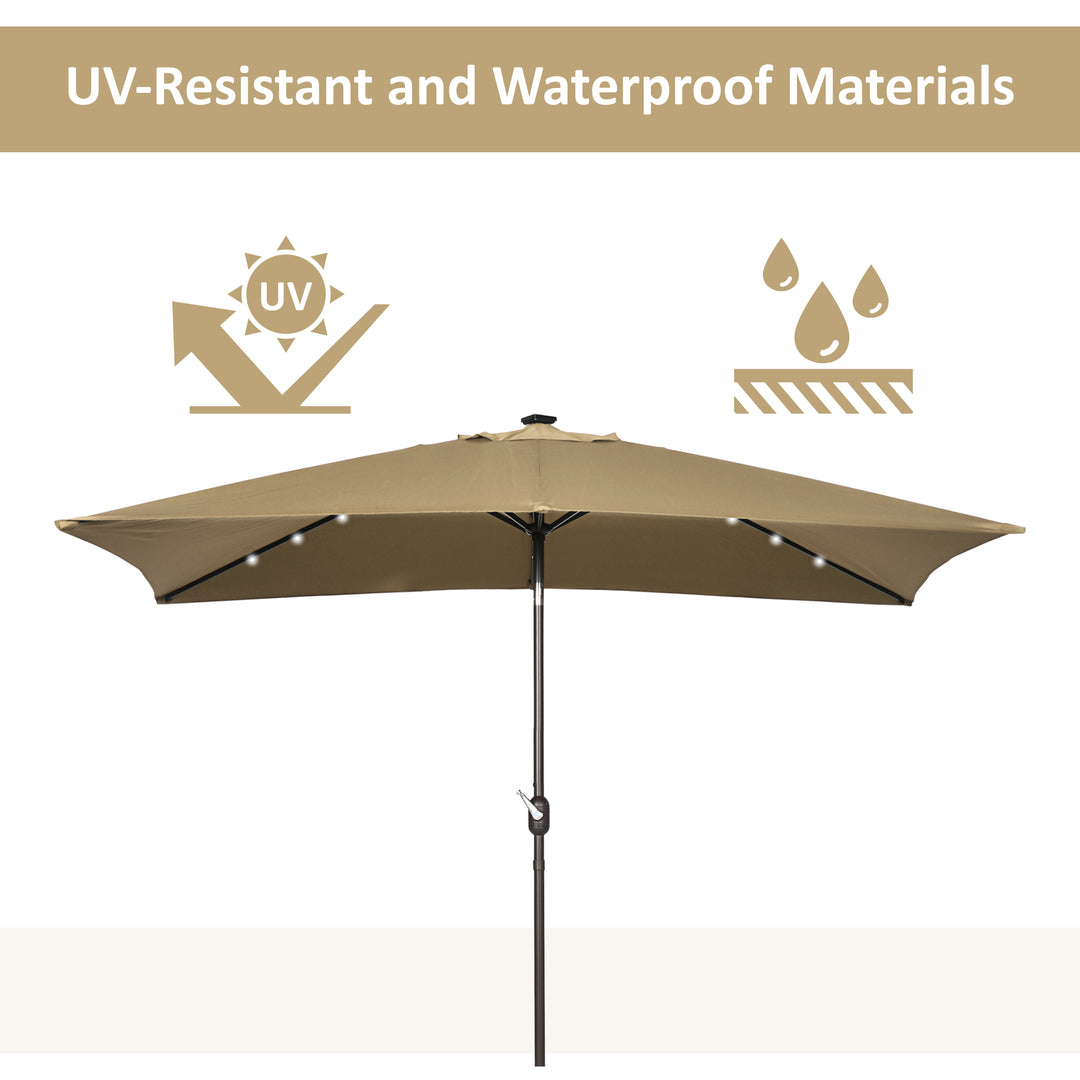 Outsunny 6.5x10ft Patio Umbrella Rectangle Solar Powered Tilt Aluminum Outdoor Market Parasol with LEDs Crank (Turquoise)