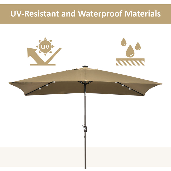 Outsunny 6.5x10ft Patio Umbrella Rectangle Solar Powered Tilt Aluminum Outdoor Market Parasol with LEDs Crank (Turquoise)