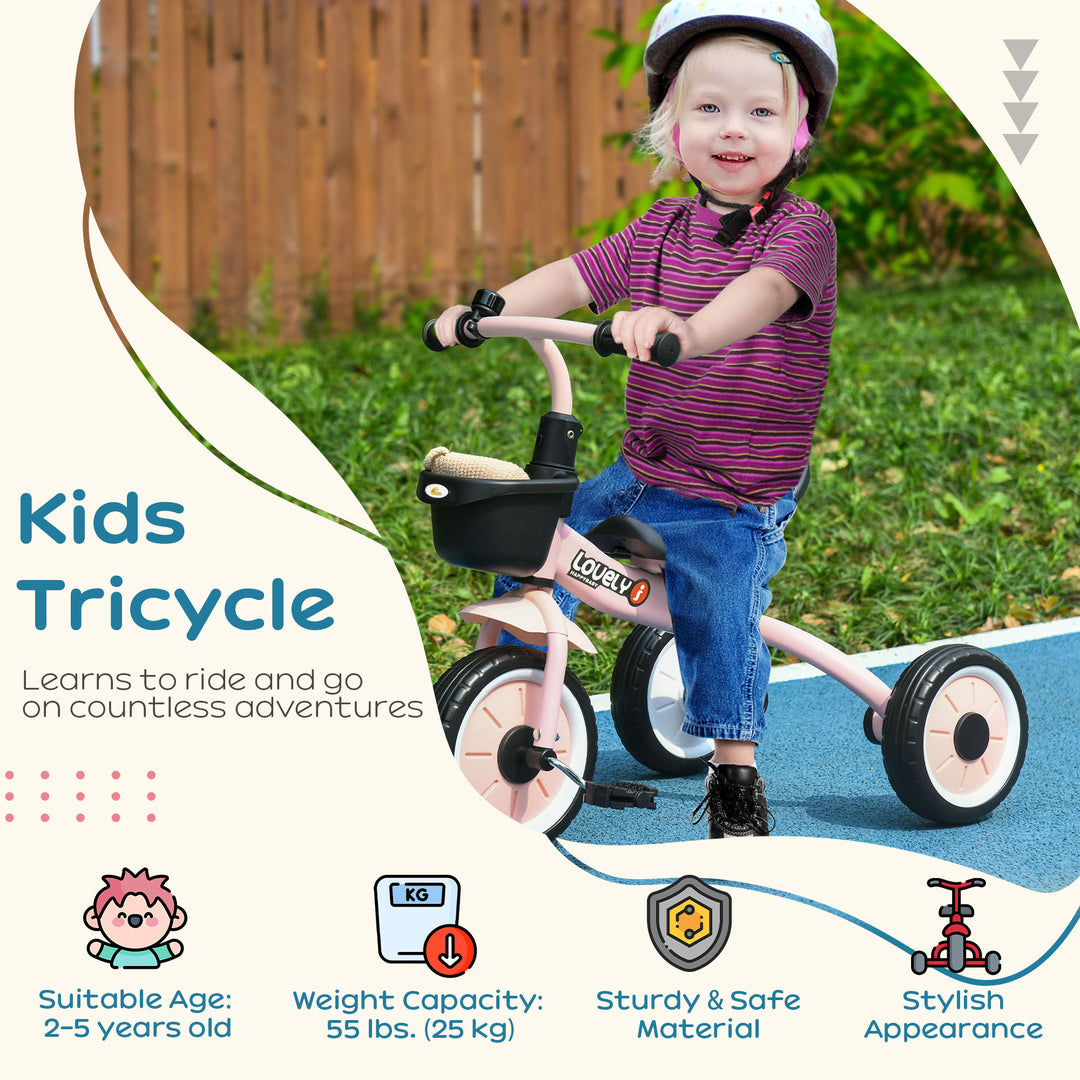 Qaba Tricycle for Toddler 2-5 Year Old Girls and Boys, Toddler Bike with Adjustable Seat, Basket, Bell, White