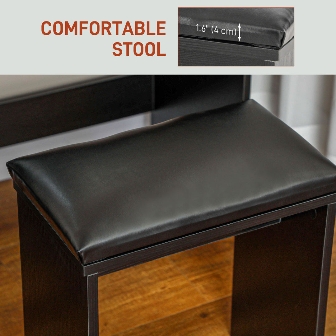 HOMCOM Makeup Vanity Table Set with Stool, Dressing Table with LED Lighting Mirror, Drawers, for Bedroom, Black