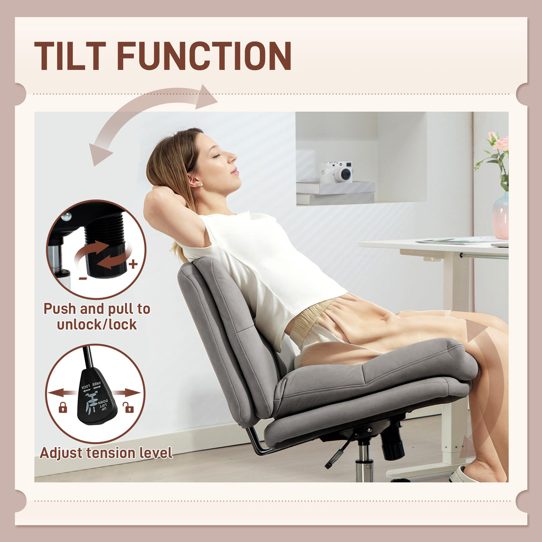 HOMCOM Armless Office Chair, Criss Cross Chair with Adjustable Height & Tilt Function for Home Office, Study, Light Grey