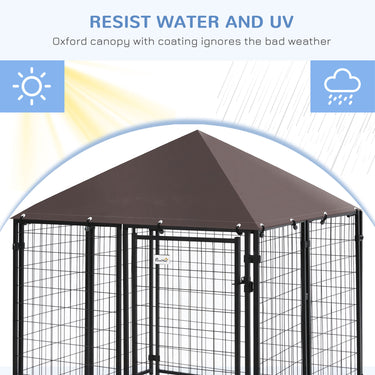 PawHut Outdoor Dog Kennel, Welded Wire Steel Fence, Lockable Pet Playpen Crate, with Water-, UV-Resistant Canopy Top, Door, 4.6ft x 4.6ft x 5ft, Black