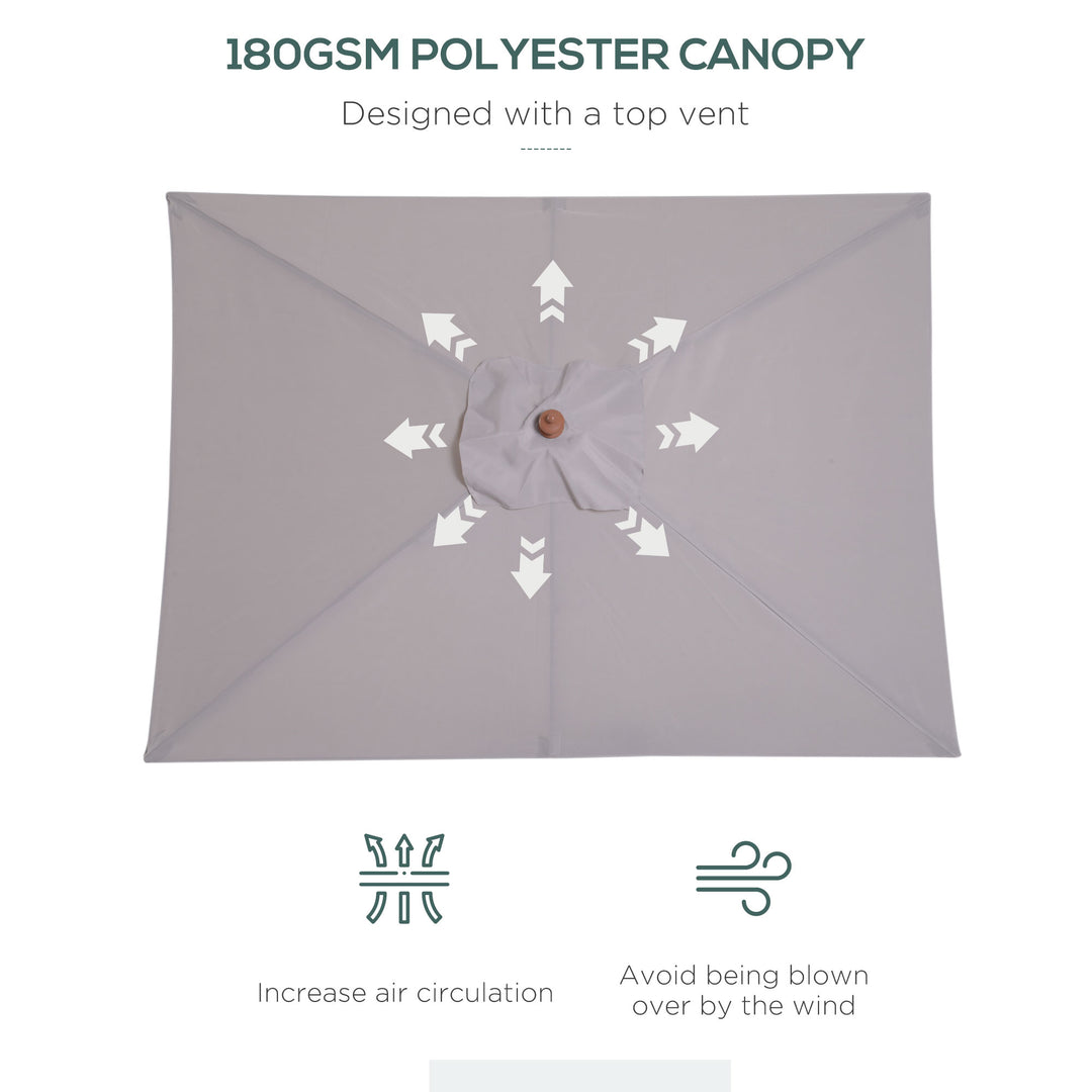 Outsunny 6.6x5ft Square Market Parasol, Wooden Patio Umbrella with Tilt Mechanism and 6 Bamboo Ribs, Garden Sunshade, Wine Red