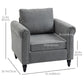 HOMCOM Vintage Armchair, Upholstered Accent Chair with Rolled Arms, Gourd-Shaped Rubber Wood Legs, Light Grey