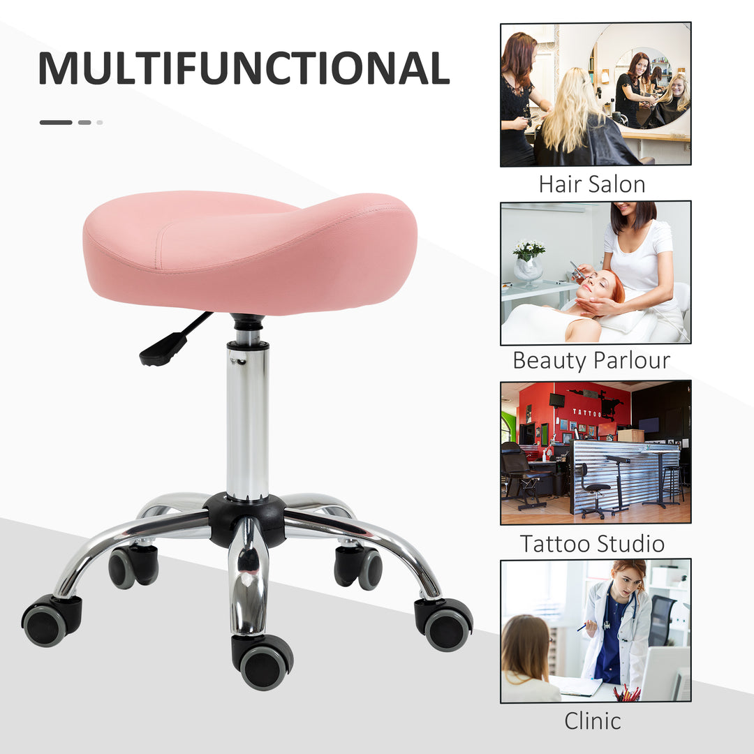 HOMCOM Saddle Stool, Height Adjustable Rolling Salon Chair with PU Leather for Massage, Spa, Clinic, Beauty and Tattoo, White