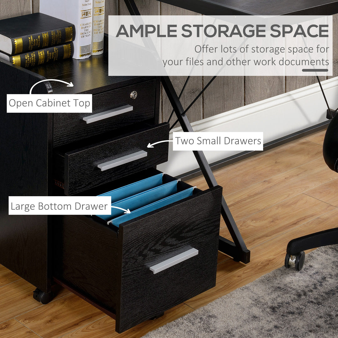 HOMCOM 3 Drawer File Cabinet with Lock and Edged Top, Lockable Filing Cabinet on Wheels for Letter and A4 Size, White