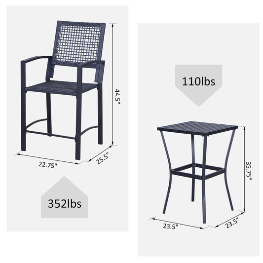 Outsunny 3 Pieces Outdoor Wicker Bar Set, Classic Bistro Bar Set Garden Rattan Style Patio Bar Table & High Chairs w/ Cushions Home Bar Furniture, Cream White