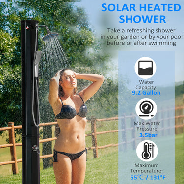 Outsunny 7ft Outdoor Solar Heated Shower with 360 Rotating Shower Head, Foot Shower Faucet, Temperature and Pressure Adjustable