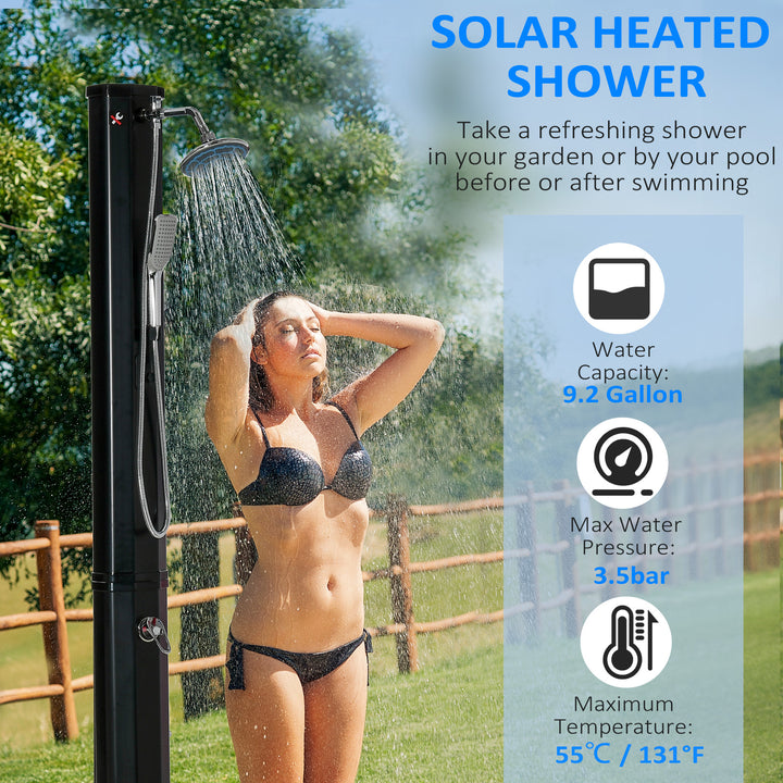 Outsunny 7ft Outdoor Solar Heated Shower with 360 Rotating Shower Head, Foot Shower Faucet, Temperature and Pressure Adjustable