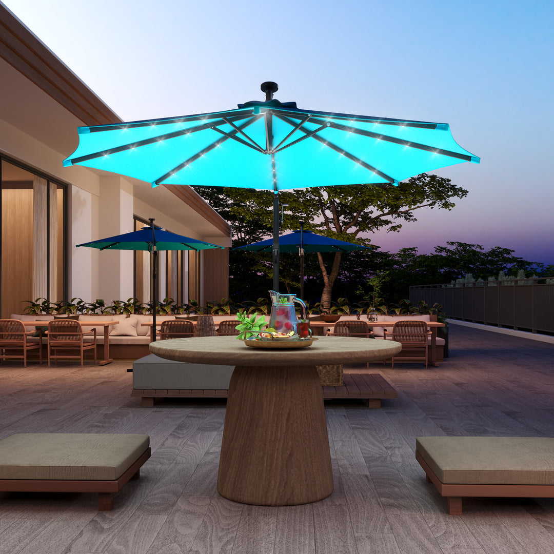 Outsunny 10ft Outdoor Cantilever Umbrella Banana Umbrella with Solar Lights and Adjustable Angle for Patio Backyard Turquoise