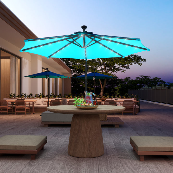 Outsunny 10ft Outdoor Cantilever Umbrella Banana Umbrella with Solar Lights and Adjustable Angle for Patio Backyard Turquoise
