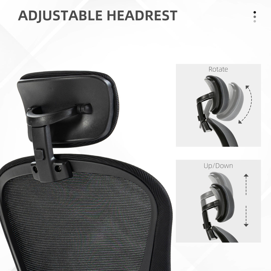 Vinsetto Office Chair, Mesh Computer Desk Chair with Adjustable Headrest, 4D Lumbar Support, Flip-up Arm, Grey