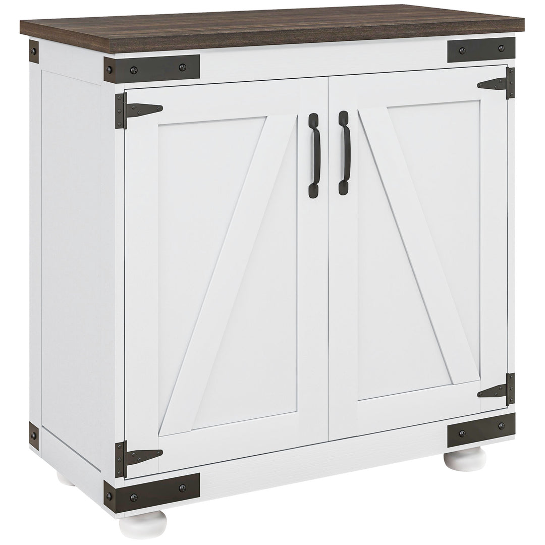 HOMCOM Sideboard Buffet, Kitchen Storage Cabinet with Barn Door and Adjustable Shelves, White and Brown