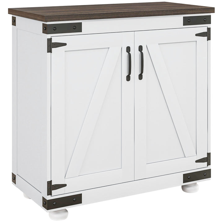 HOMCOM Sideboard Buffet, Kitchen Storage Cabinet with Barn Door and Adjustable Shelves, White and Brown