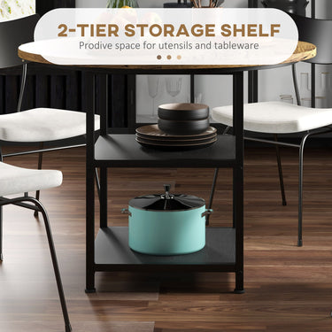 HOMCOM Round Kitchen Table for 4-6 People, 39.4 Inch Industrial Dining Table with Storage Shelves, Rustic Brown