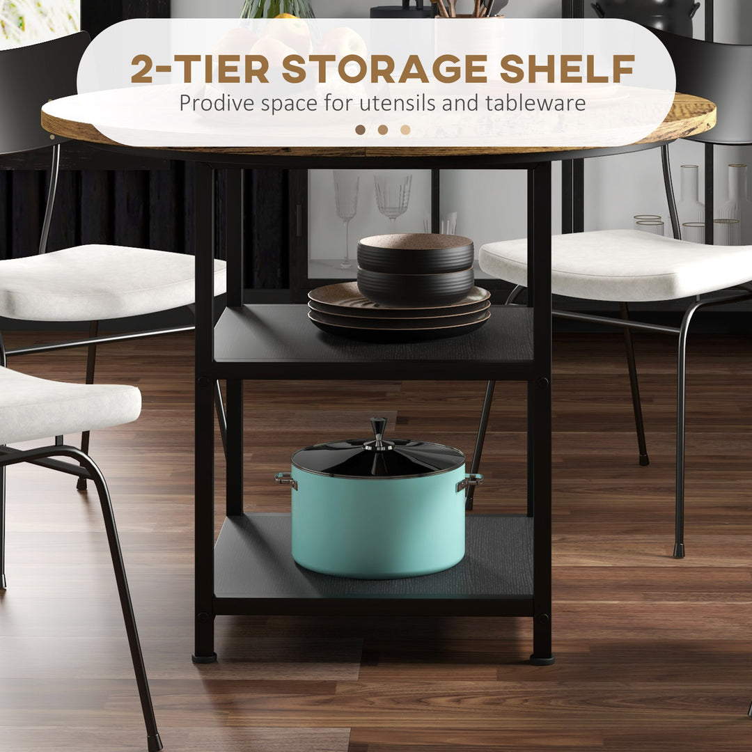 HOMCOM Round Kitchen Table for 4-6 People, 39.4 Inch Industrial Dining Table with Storage Shelves, Rustic Brown