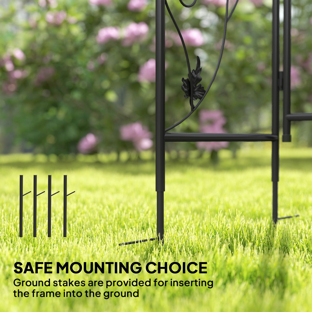 Outsunny 7ft Steel Garden Arch with Gate, Garden Arbor Trellis for Climbing Plants, Roses, Vines, Wedding Arch for Outdoor, Garden, Lawn, Backyard, Black