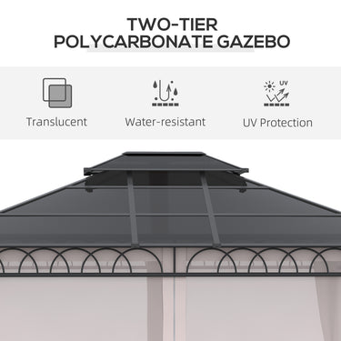 Outsunny 10' x 12' Outdoor Hardtop Gazebo Canopy w/ Double PC Roof, Steel Frame, Nettings, Curtains for Garden Lawn Deck, Khaki