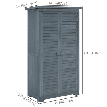 Outsunny Outdoor Garden Shed, Wooden Tool Storage Shed, 3-Tier Shelves, Asphalt Roof, Shutter Doors, 34.3" x 18.3" x 63", Grey