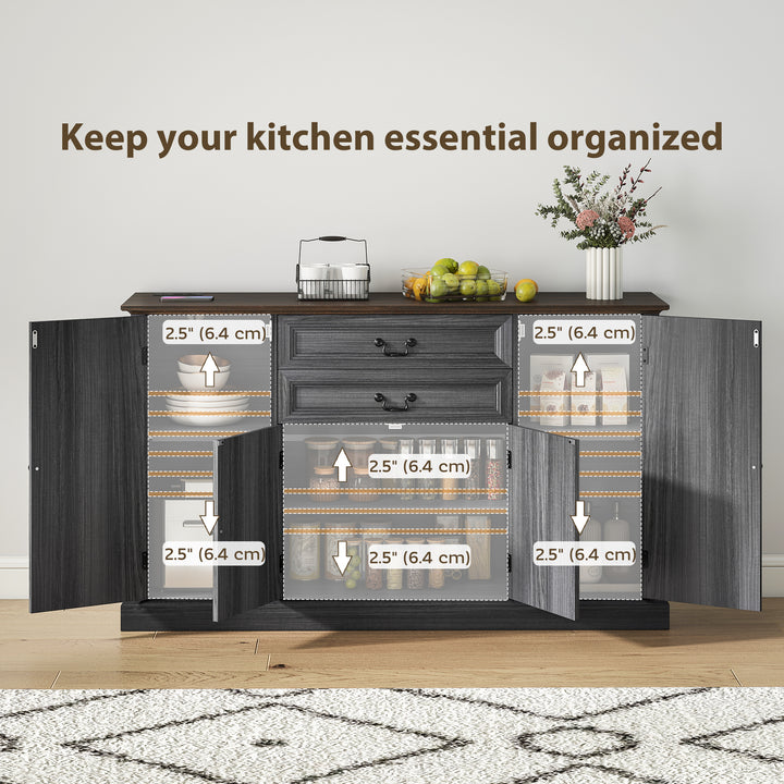 HOMCOM Farmhouse Sideboard with Charging Station and Thickened Top, 58" Buffet Cabinet with 2 Soft-Close Drawers, White